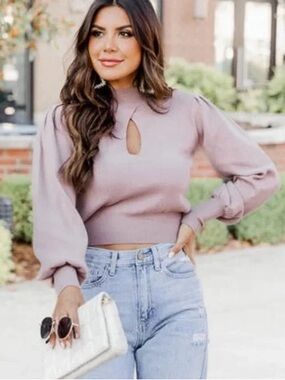 Pink Lily Mauve Keyhole Mock Neck Pullover